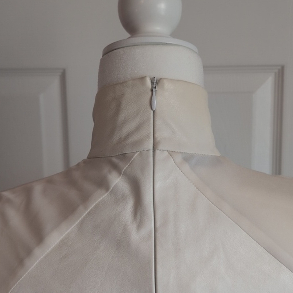 Tamara Mellon Leather and Silk Cream Women's High Neck Top NWT - Picture 5 of 11